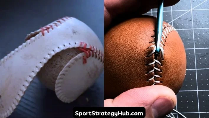 Covering the Ball with Leather during making  a baseball