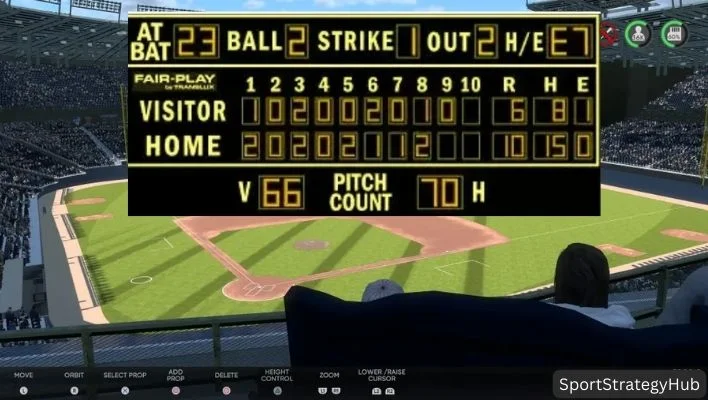 a screen on the baseball ground presenting process of scoring