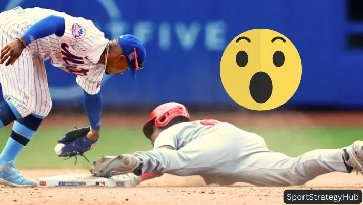  picture is showing dangerous postions of baseball. where a playing is laying down on a base.
